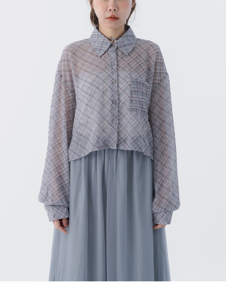 チェックシアー長袖クロップドシャツ 2色展開