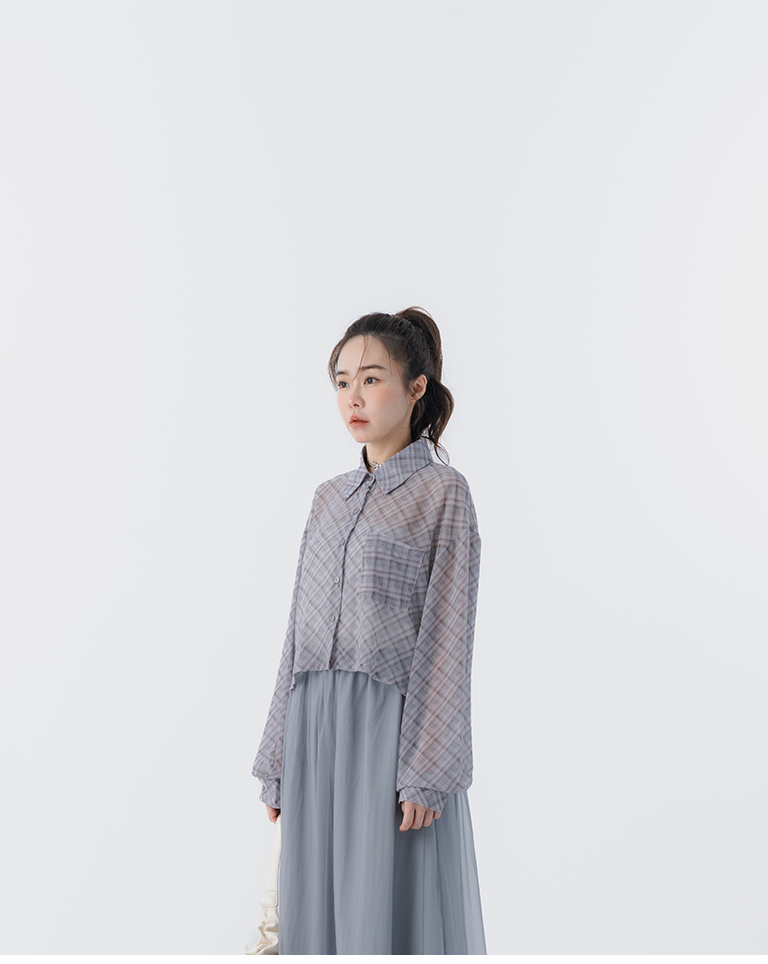チェックシアー長袖クロップドシャツ 2色展開