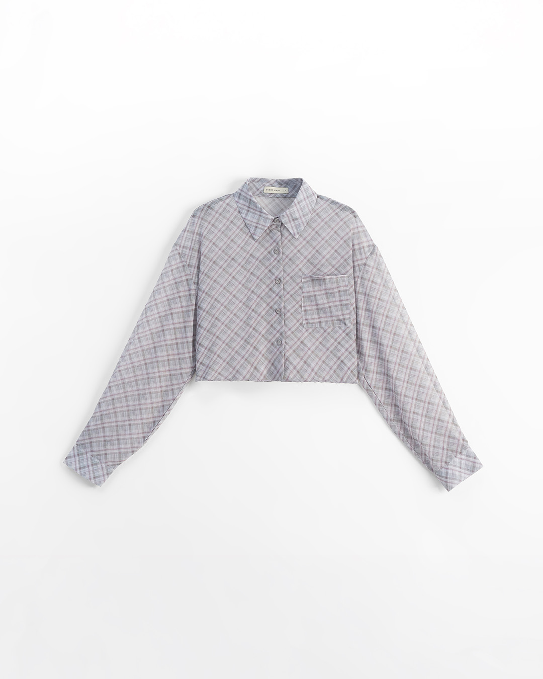 チェックシアー長袖クロップドシャツ 2色展開