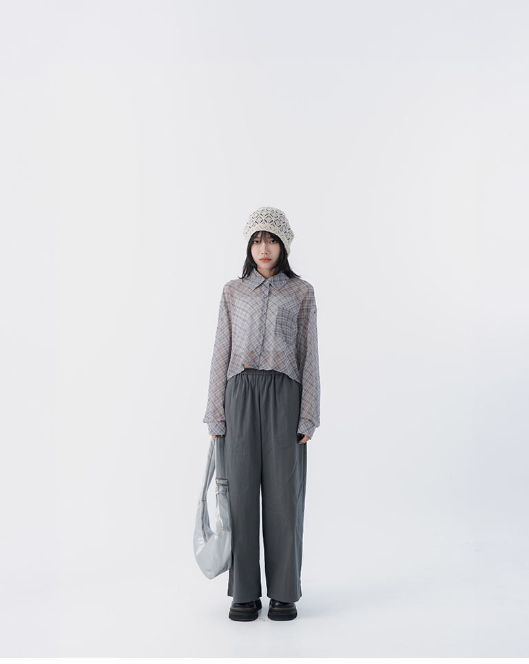 チェックシアー長袖クロップドシャツ 2色展開