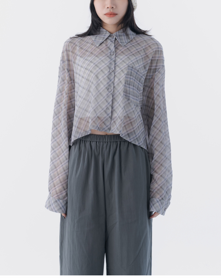 チェックシアー長袖クロップドシャツ 2色展開