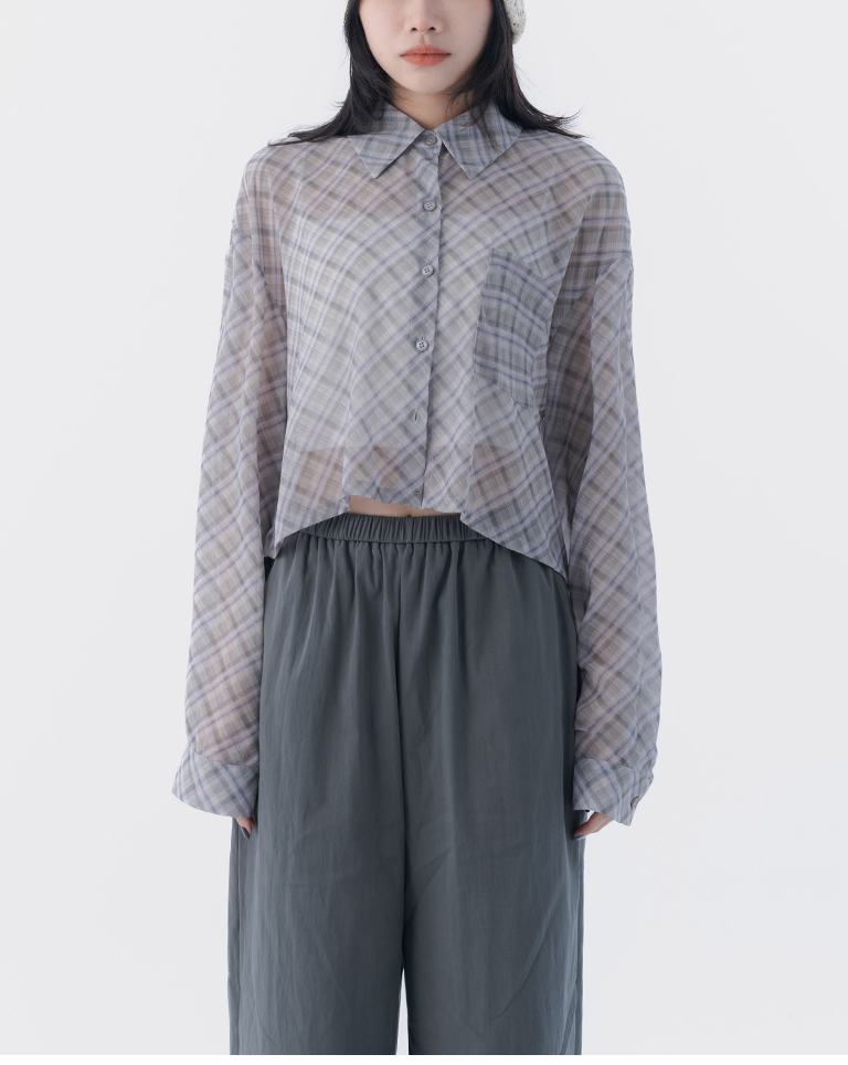 チェックシアー長袖クロップドシャツ 2色展開