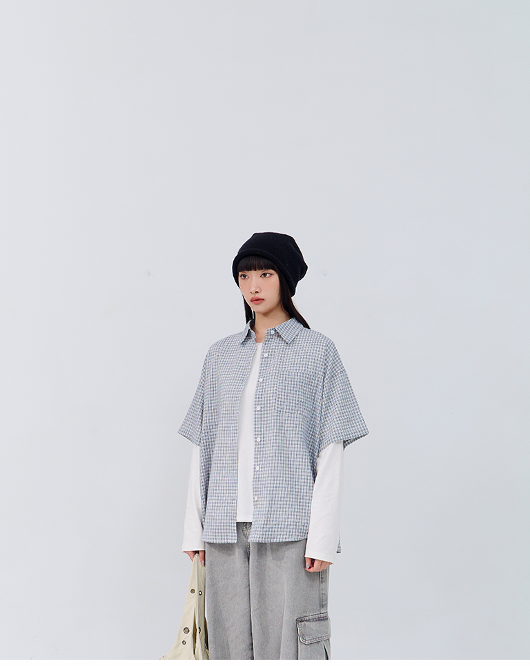 チェックワンポケット半袖シャツ 2色展開