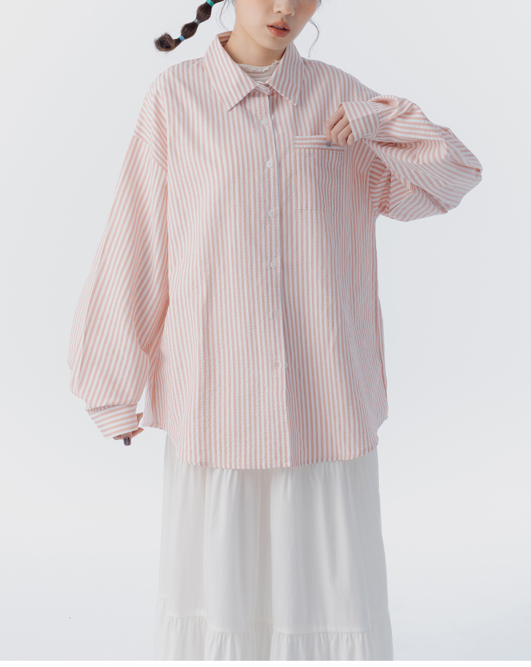 ストライプワイド長袖シャツ 2色展開