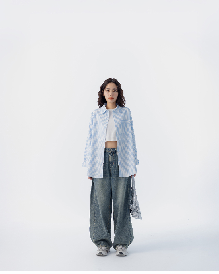 ストライプワイド長袖シャツ 2色展開