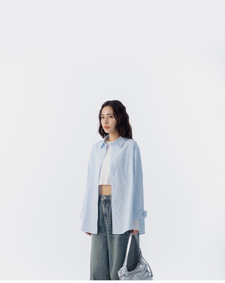 ストライプワイド長袖シャツ 2色展開