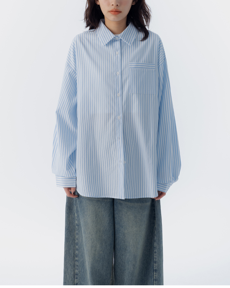 ストライプワイド長袖シャツ 2色展開