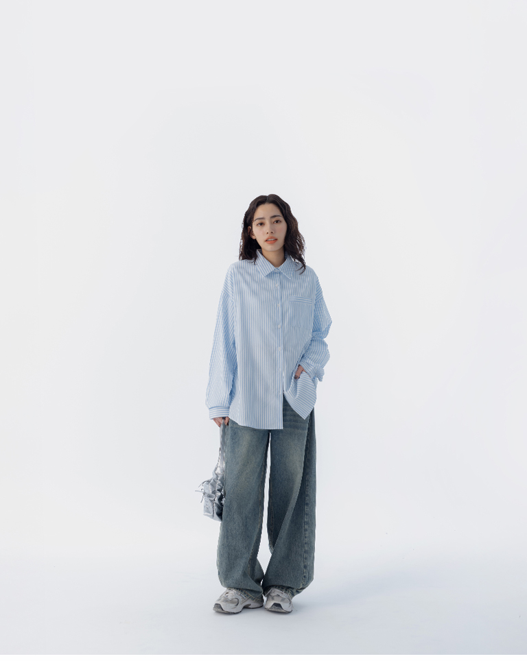 ストライプワイド長袖シャツ 2色展開