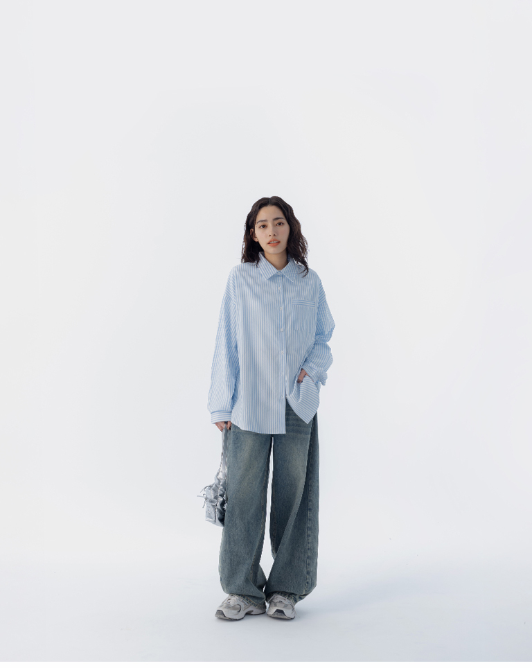 ストライプワイド長袖シャツ 2色展開