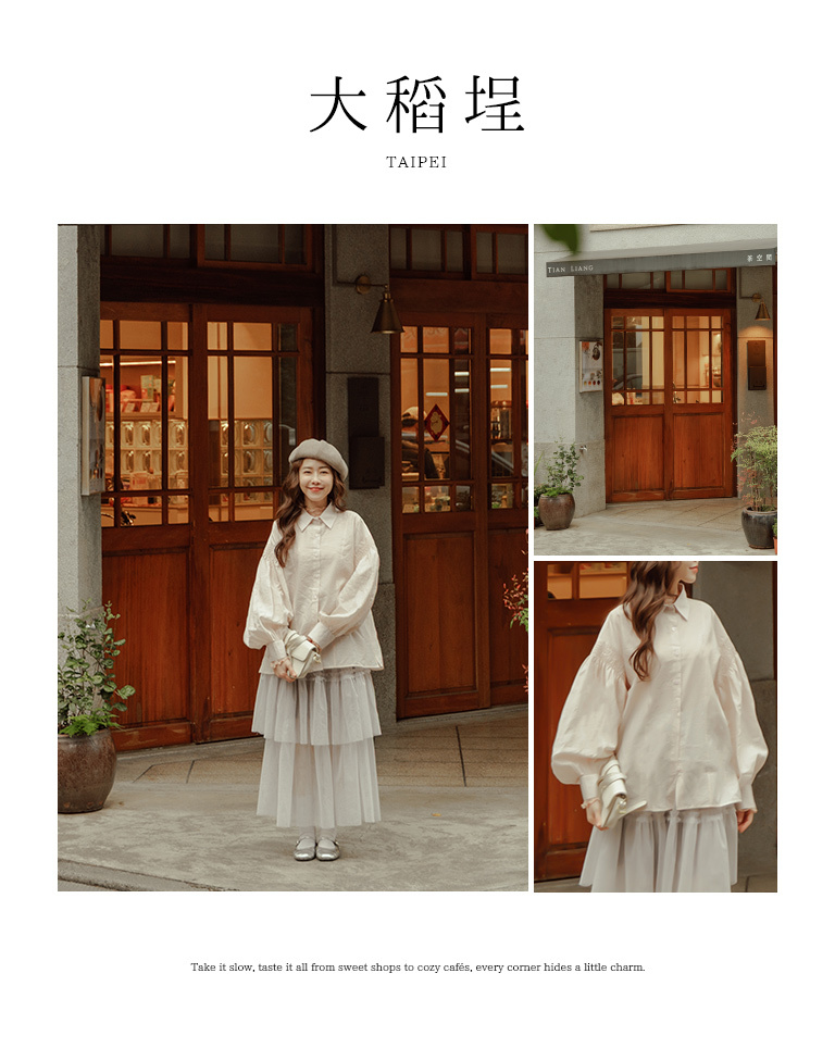 春1尚未收到---ギャザースリーブシアーシャツ 3色展開