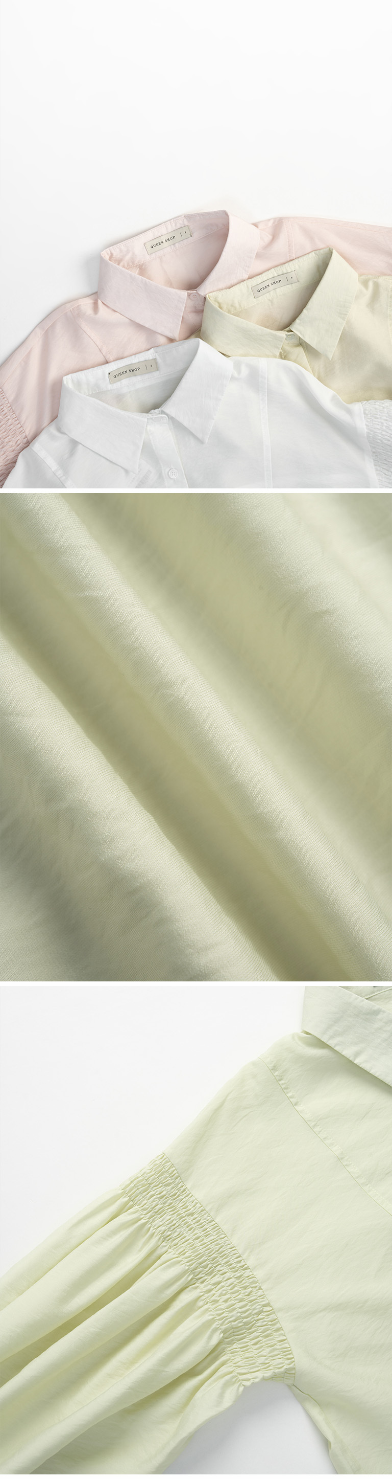 春1尚未收到---ギャザースリーブシアーシャツ 3色展開