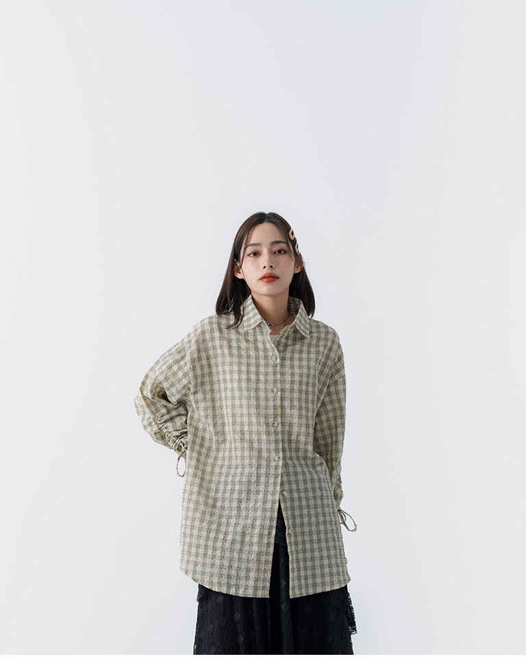 チェックドロストスリーブシャツ 2色展開