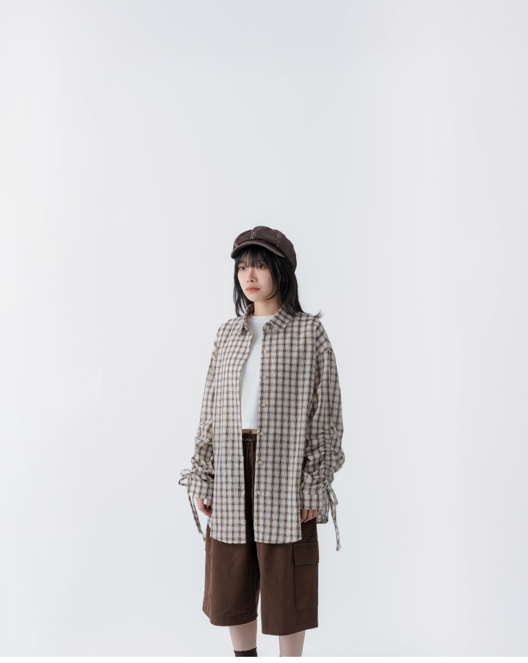 チェックドロストスリーブシャツ 2色展開
