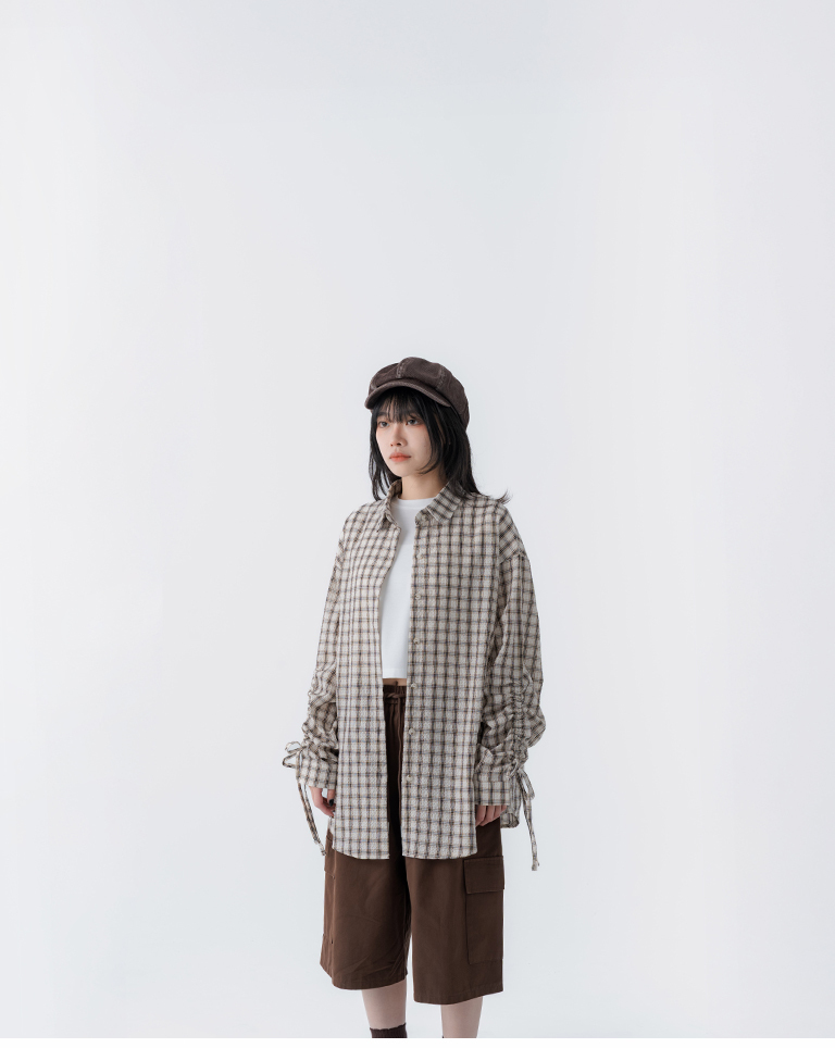 チェックドロストスリーブシャツ 2色展開
