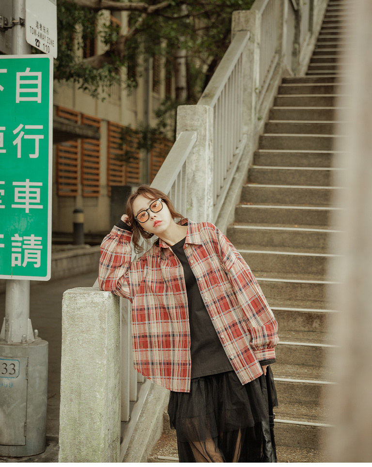 春1尚未收到---チェック柄オーバーサイズシャツ 2色展開