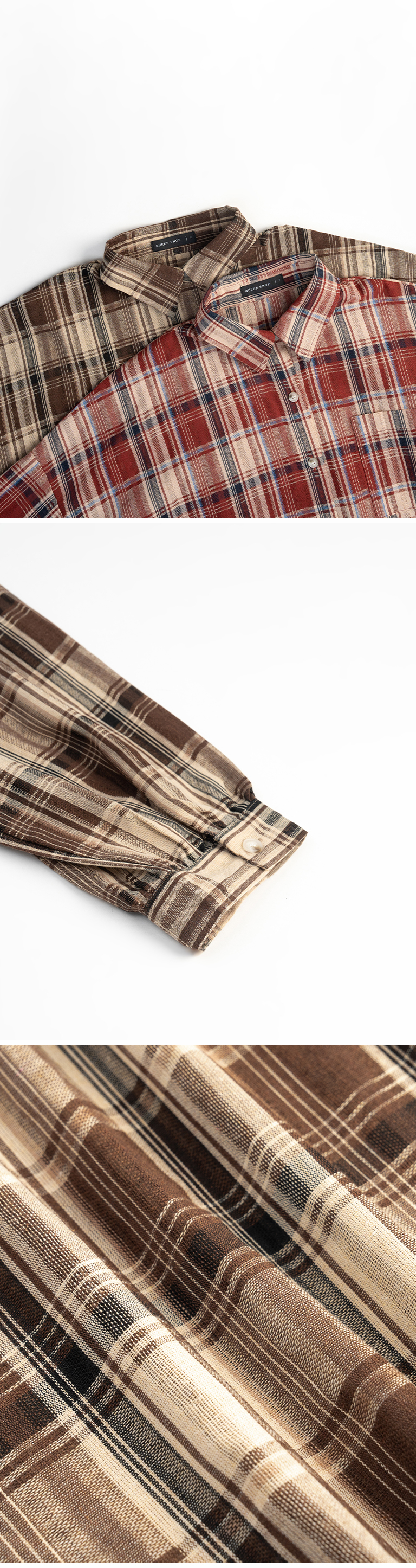 春1尚未收到---チェック柄オーバーサイズシャツ 2色展開