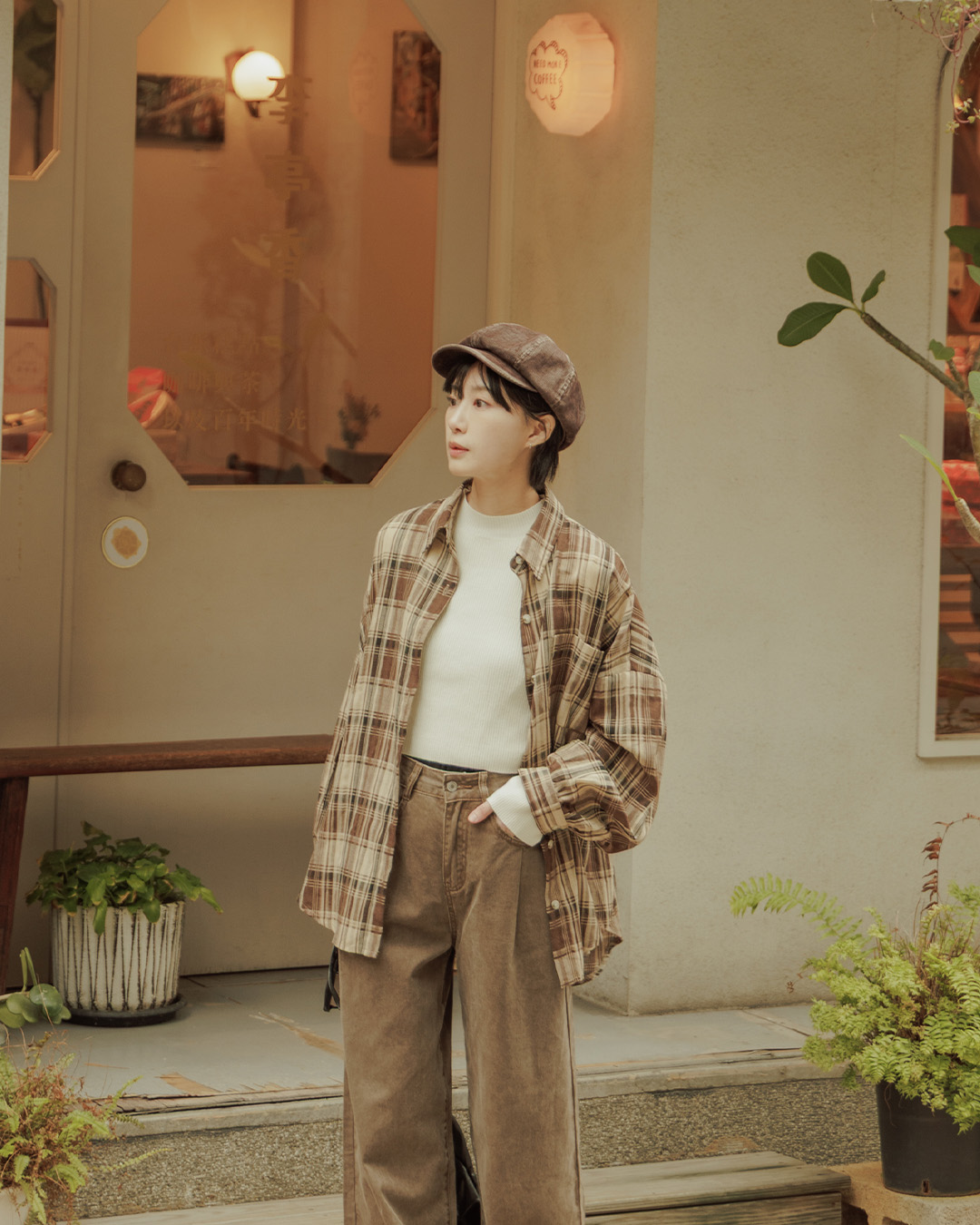 春1尚未收到---チェック柄オーバーサイズシャツ 2色展開