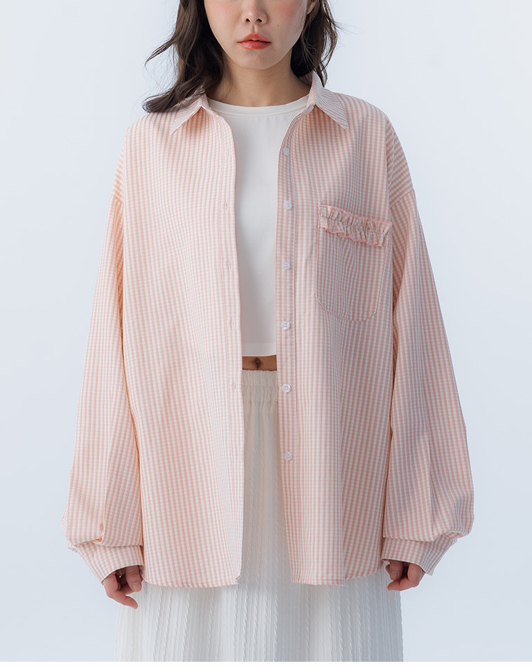 チェックフリルポケットシャツ 2色展開
