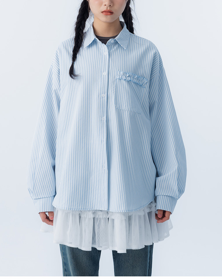 チェックフリルポケットシャツ 2色展開