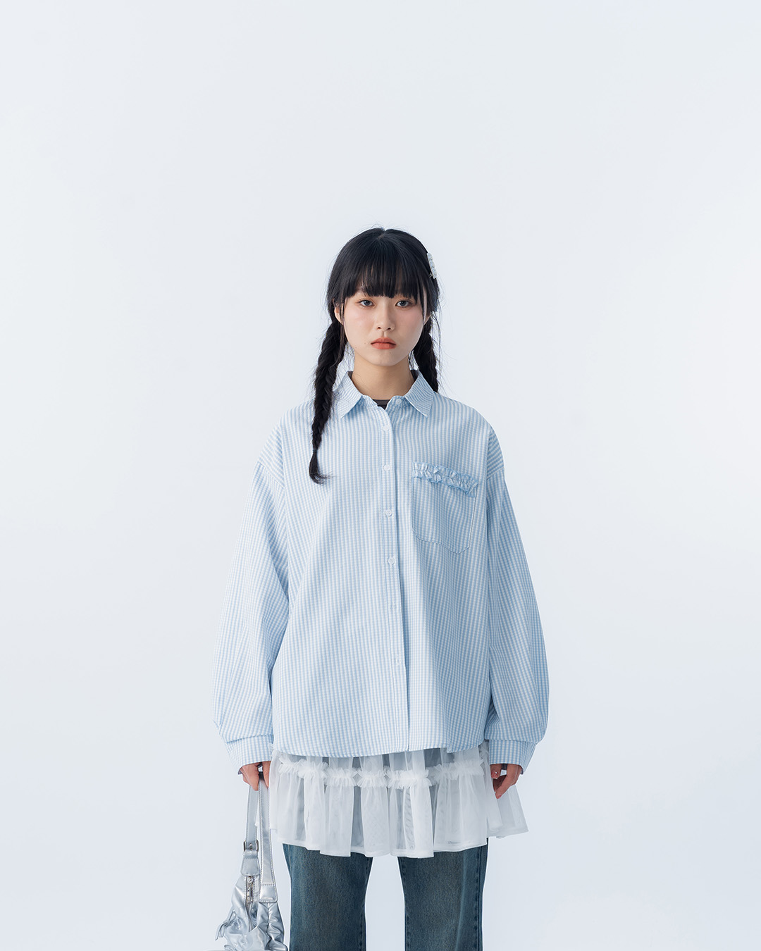 チェックフリルポケットシャツ 2色展開