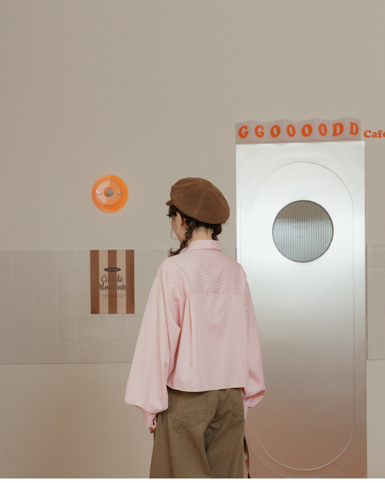 ストライプシャーリングショート丈シャツ 2色展開