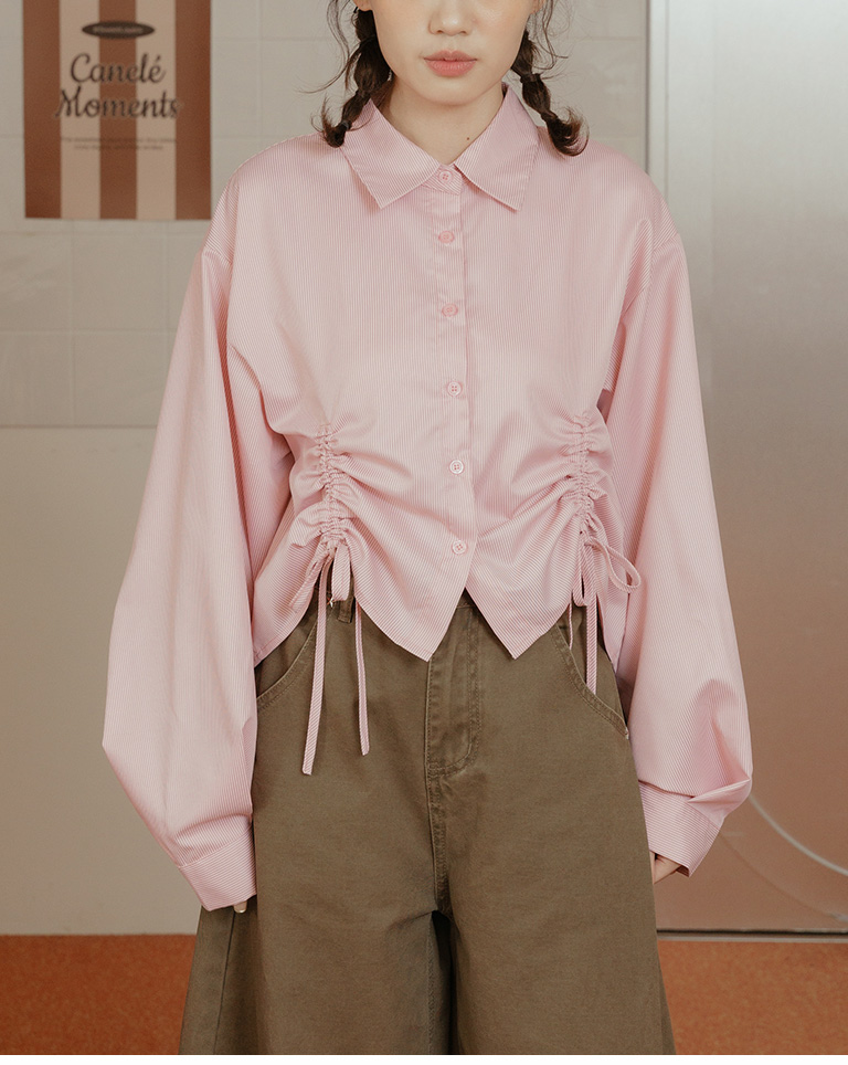 ストライプシャーリングショート丈シャツ 2色展開