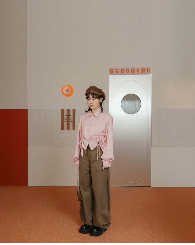 ストライプシャーリングショート丈シャツ 2色展開