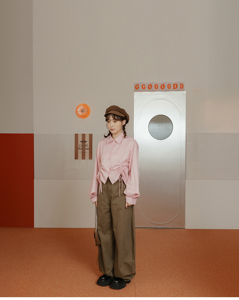 ストライプシャーリングショート丈シャツ 2色展開