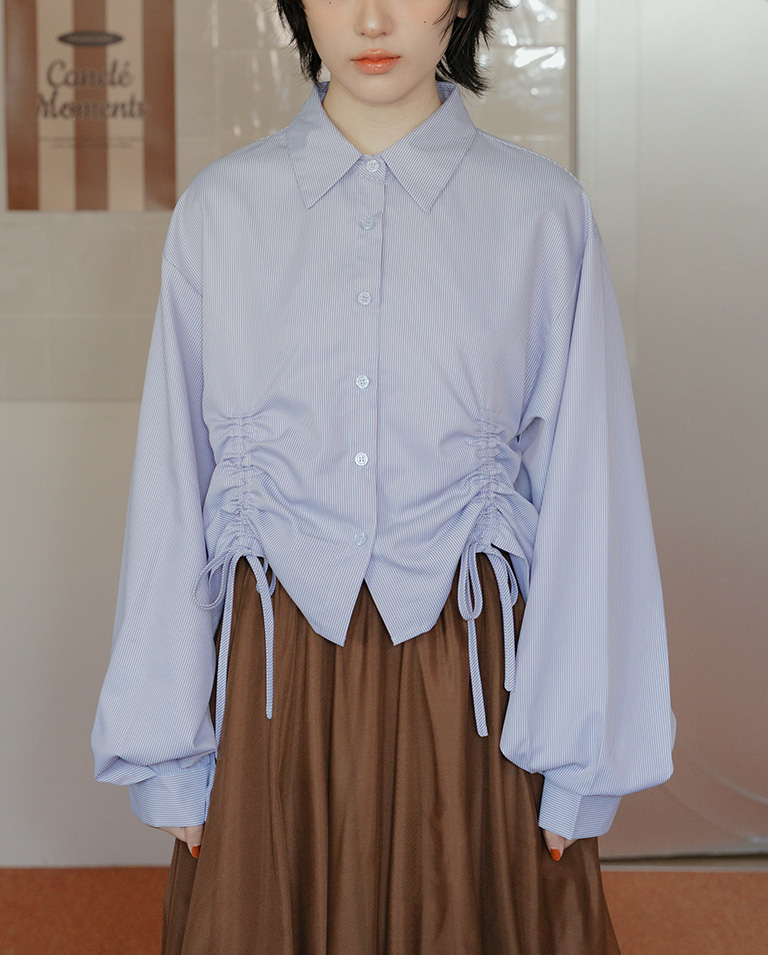 ストライプシャーリングショート丈シャツ 2色展開