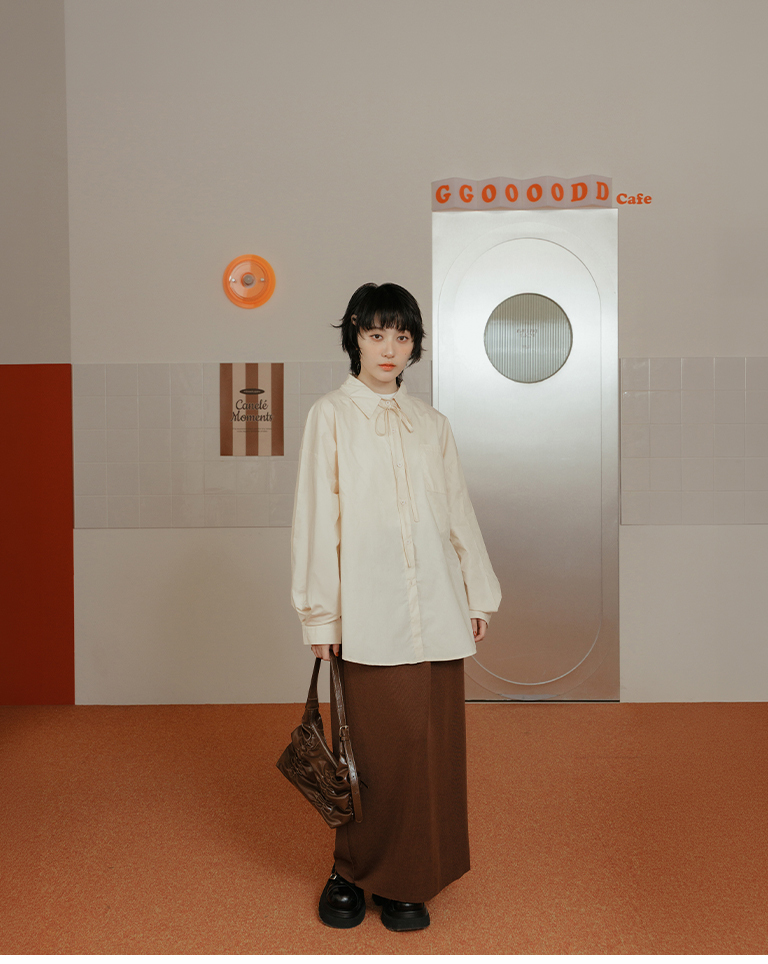 オーバーサイズリボン付きシャツ 3色展開