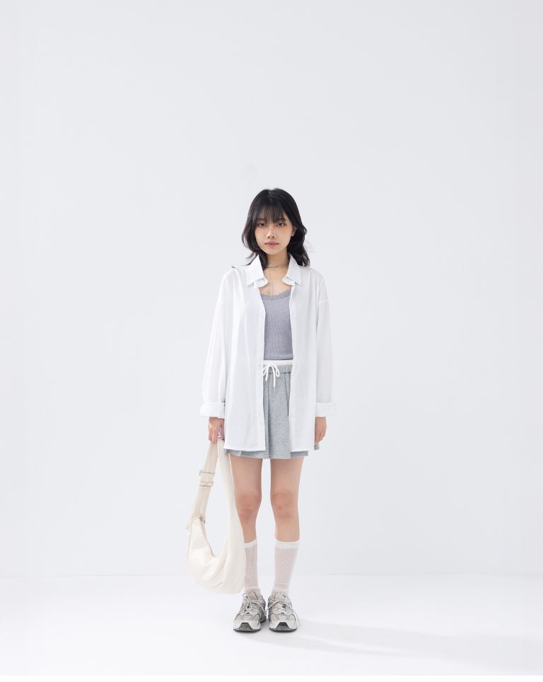 無地ひんやりワイドシャツ ホワイト