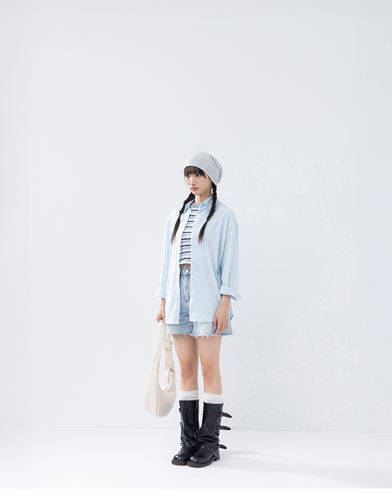 無地ひんやりワイドシャツ ブルー