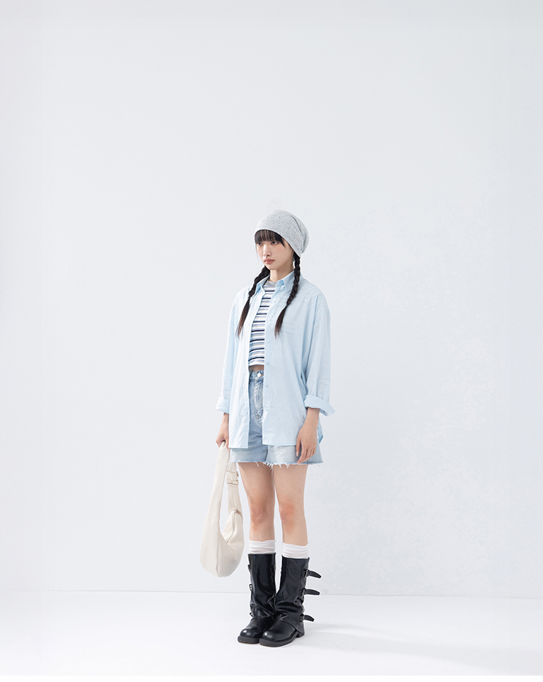 無地ひんやりワイドシャツ ブルー