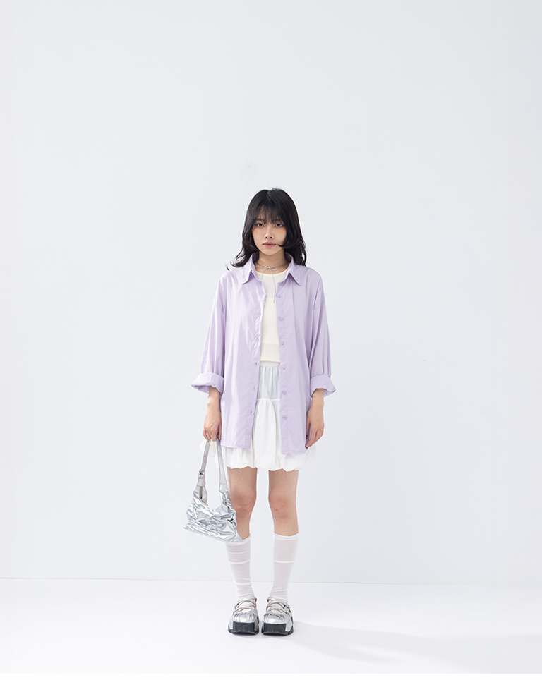 無地ひんやりワイドシャツ パープル
