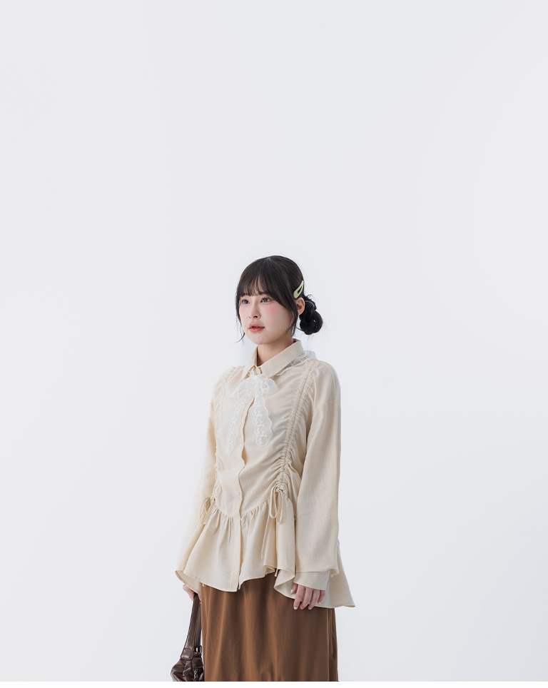 春8商未收到---ストライプ ドロストシャツ 2色展開