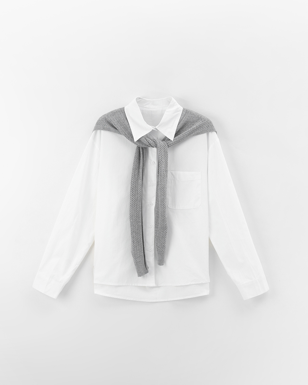 ニットショール付きプレーンシャツ 6色展開