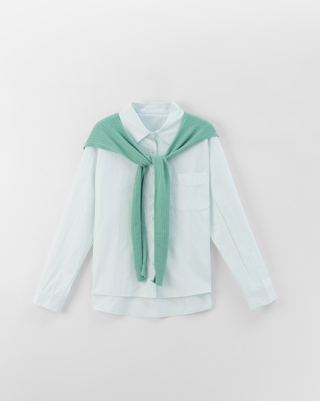 ニットショール付きプレーンシャツ 6色展開