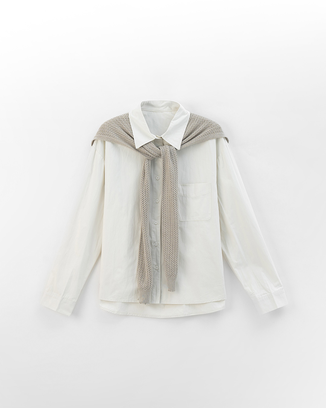 ニットショール付きプレーンシャツ 6色展開