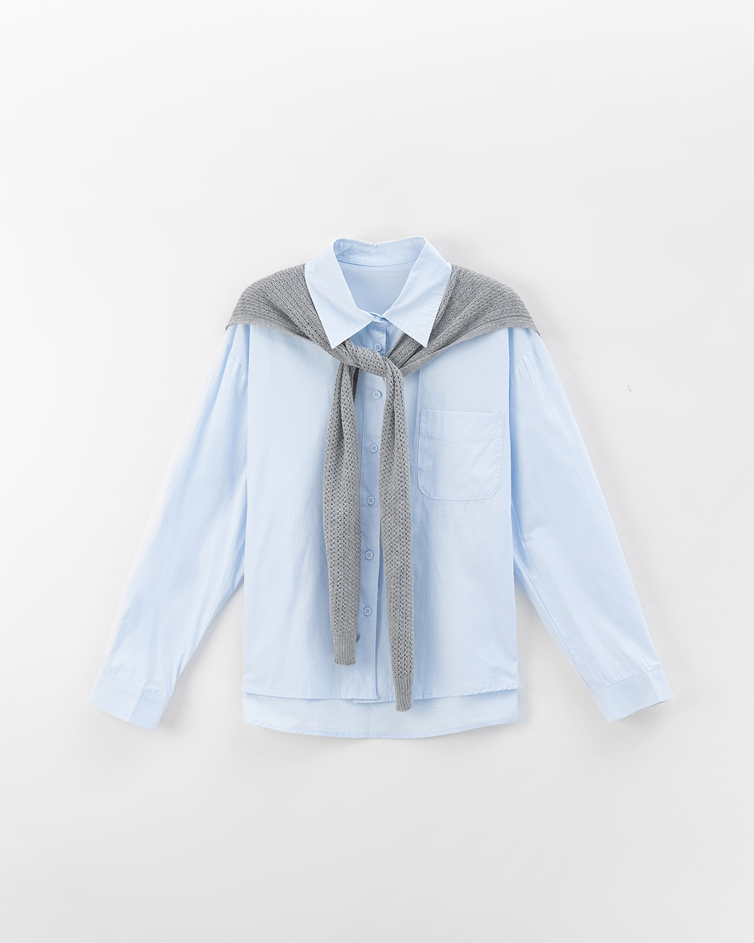 ニットショール付きプレーンシャツ 6色展開