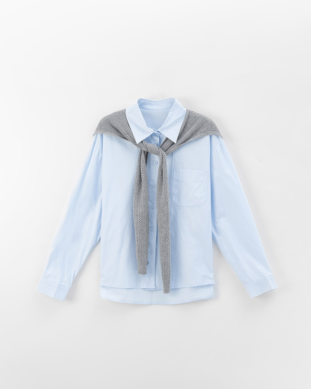 ニットショール付きプレーンシャツ 6色展開