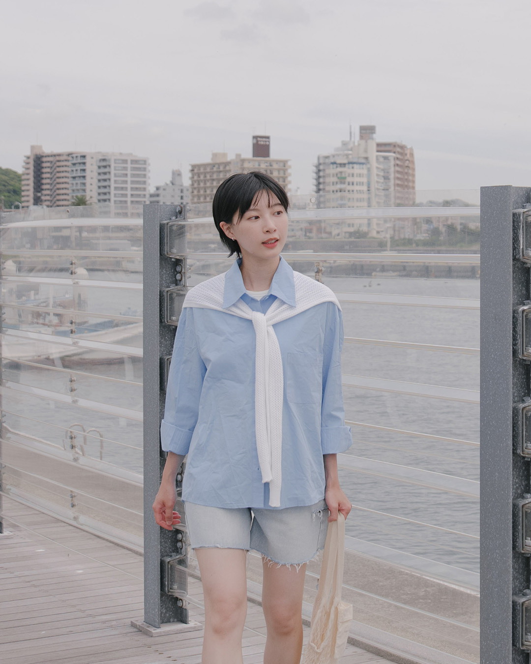 ニットショール付きプレーンシャツ 6色展開