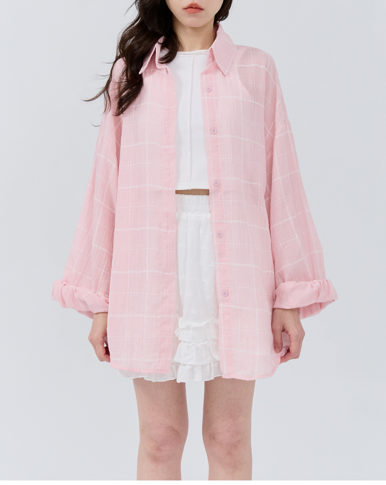 チェックシアーオーバーサイズシャツ 3色展開
