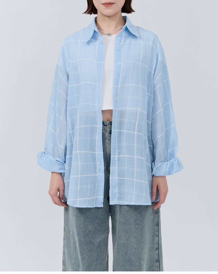 チェックシアーオーバーサイズシャツ 3色展開