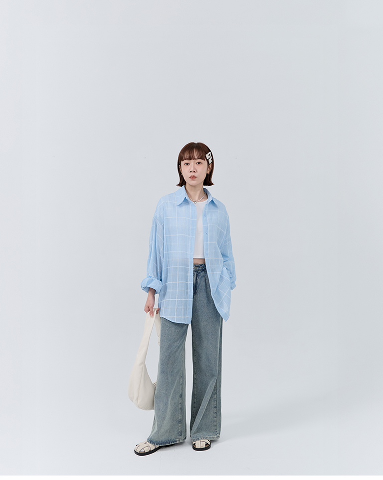 チェックシアーオーバーサイズシャツ 3色展開