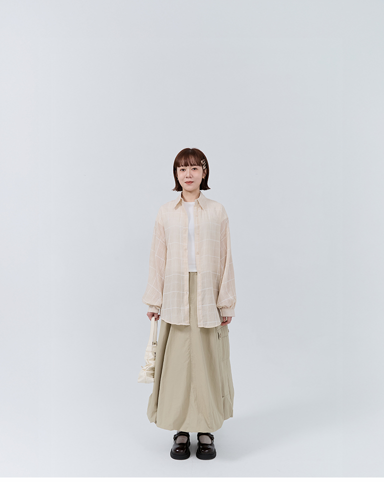 チェックシアーオーバーサイズシャツ 3色展開