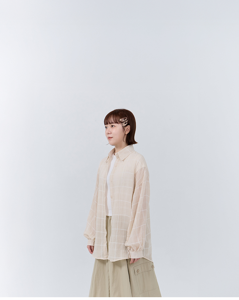 チェックシアーオーバーサイズシャツ 3色展開