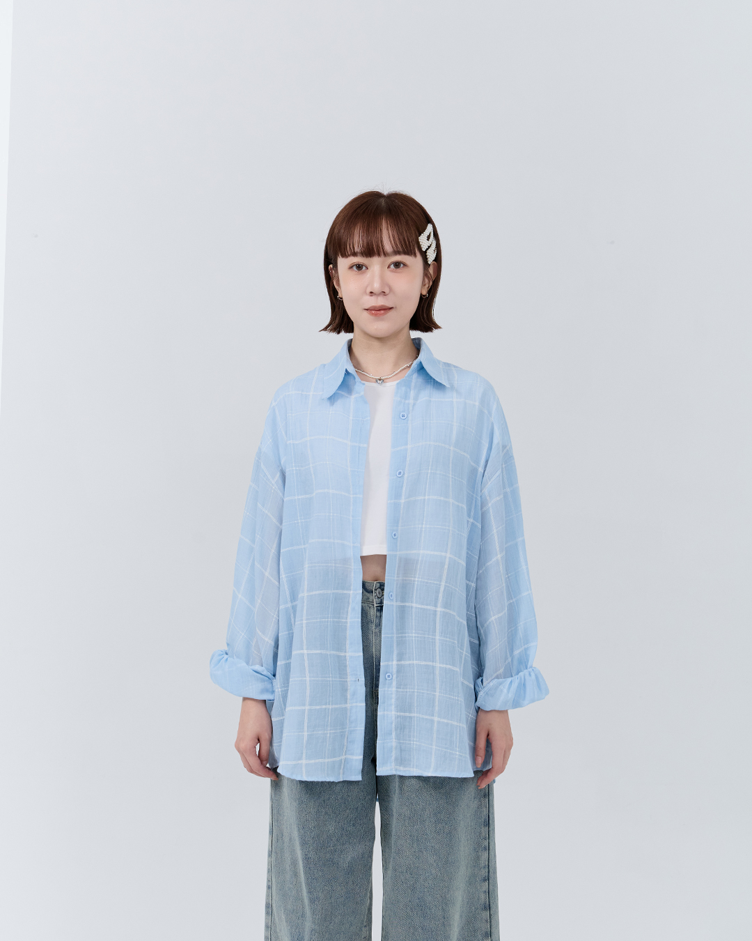 チェックシアーオーバーサイズシャツ 3色展開