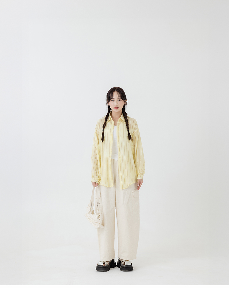 夏4未到---配色ストライプシアーワイドシャツ 3色展開