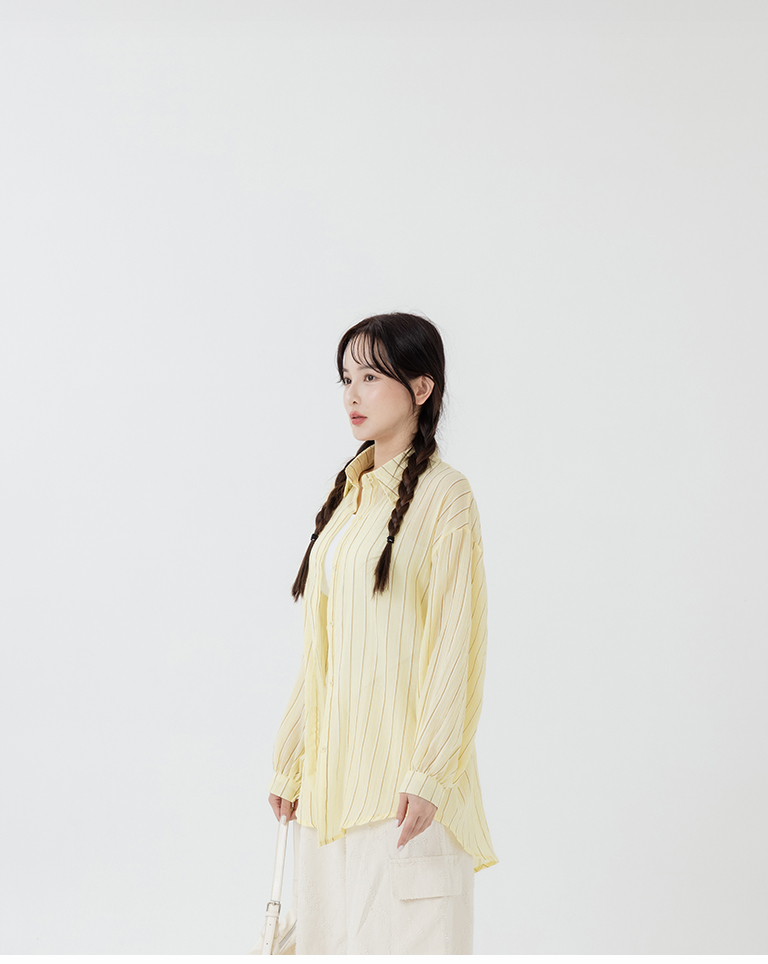 夏4未到---配色ストライプシアーワイドシャツ 3色展開
