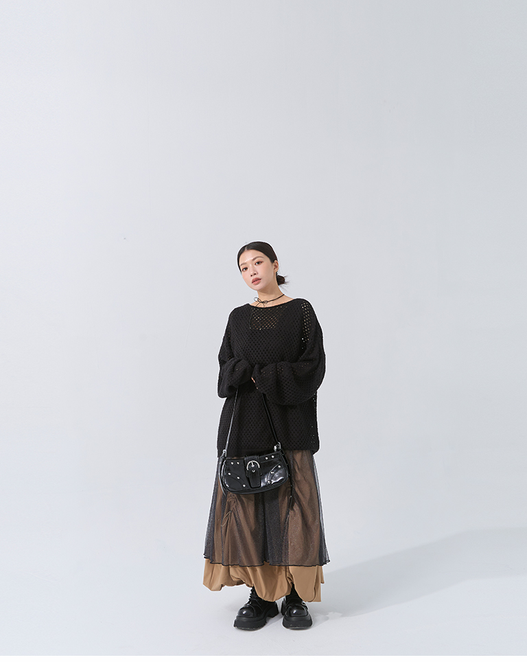 透かし編みワイドネックニット4色展開